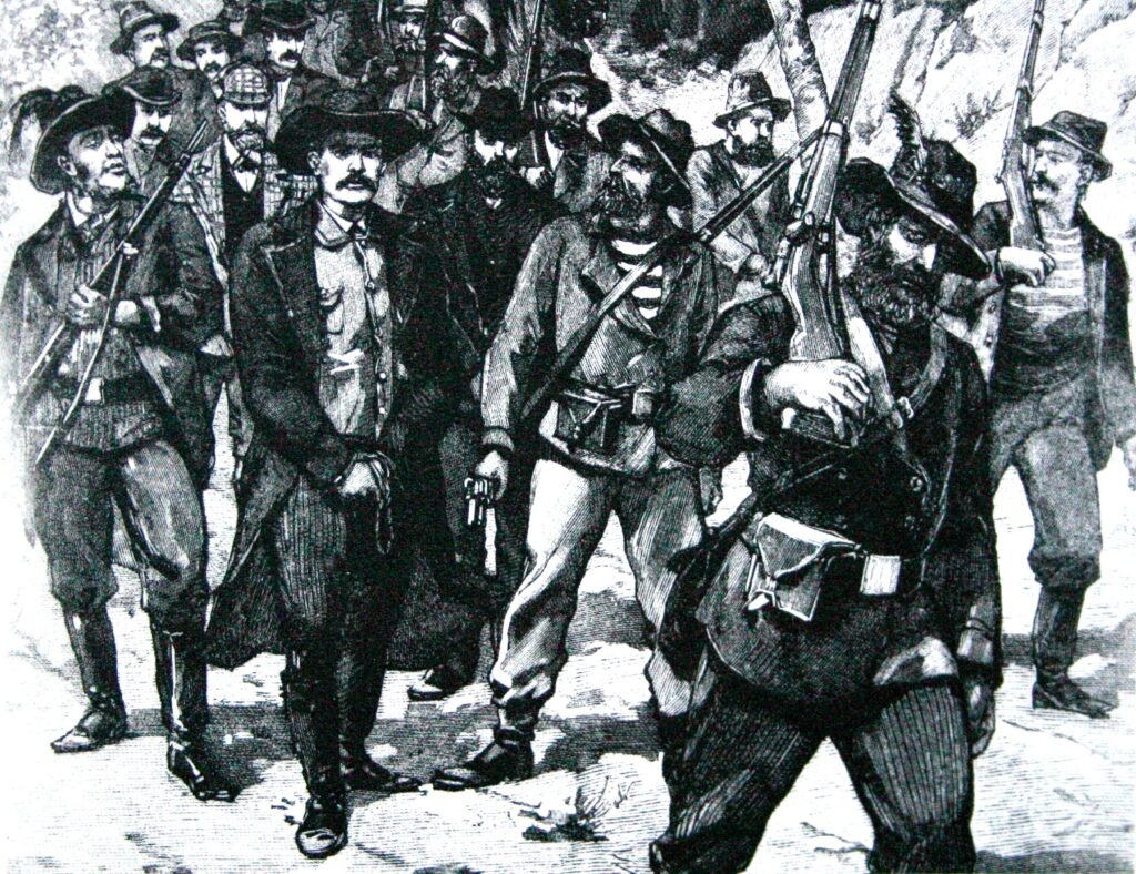 Contemporary sketch of the arrest of Leander Starr Jameson by soldiers of the South African Republic
