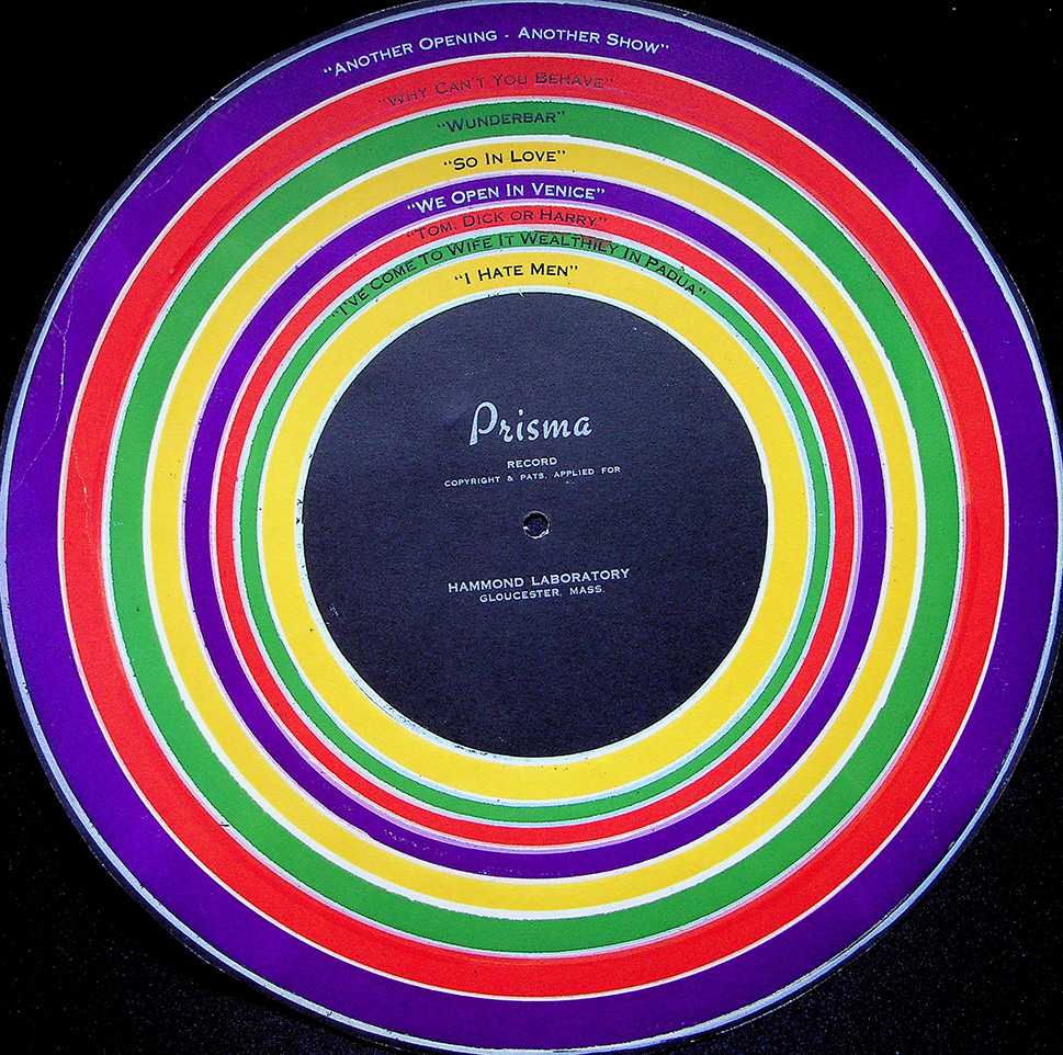 A paper mockup of the Prisma record made by Hammond's laboratory
