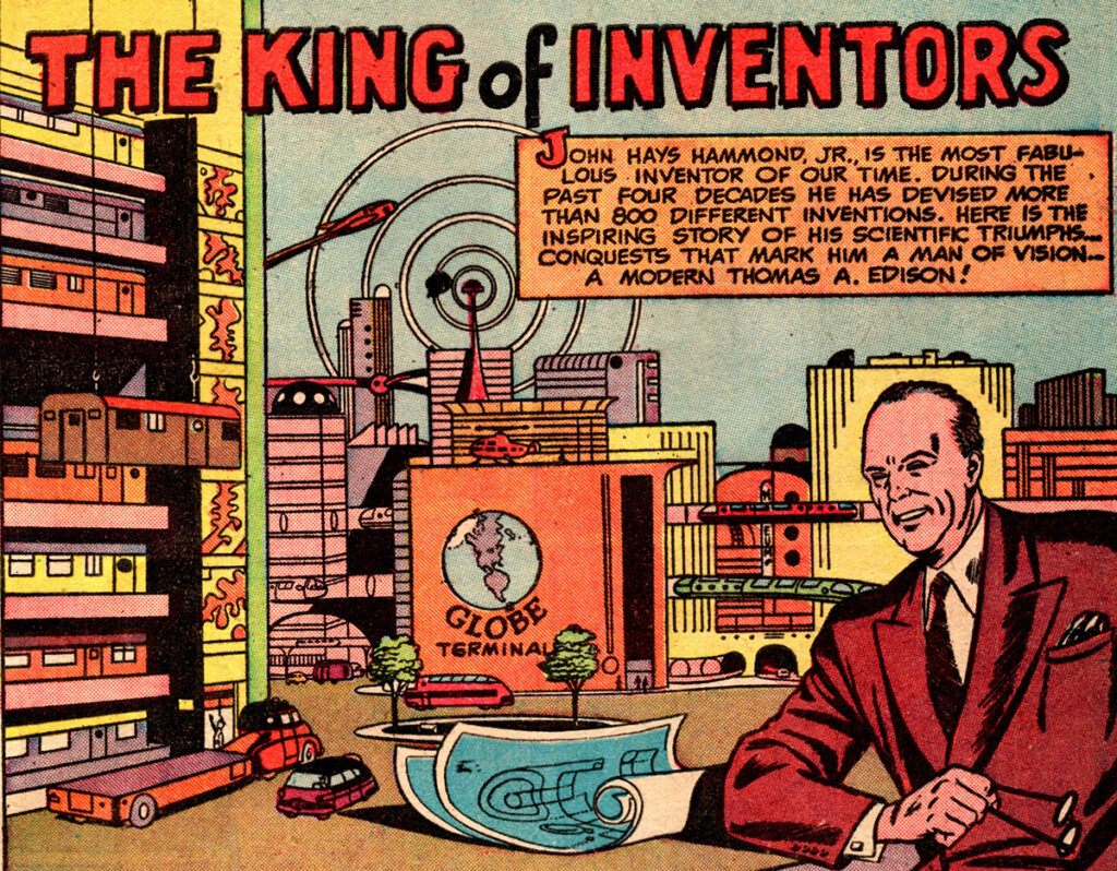 Panel from Real Fact Comics issue #18 featuring John Hays Hammond Jr.