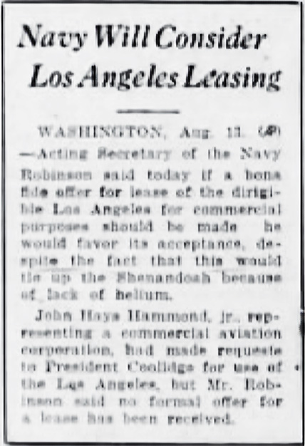 Newpaper clipping from Asbury Park Press, August 13, 1925.