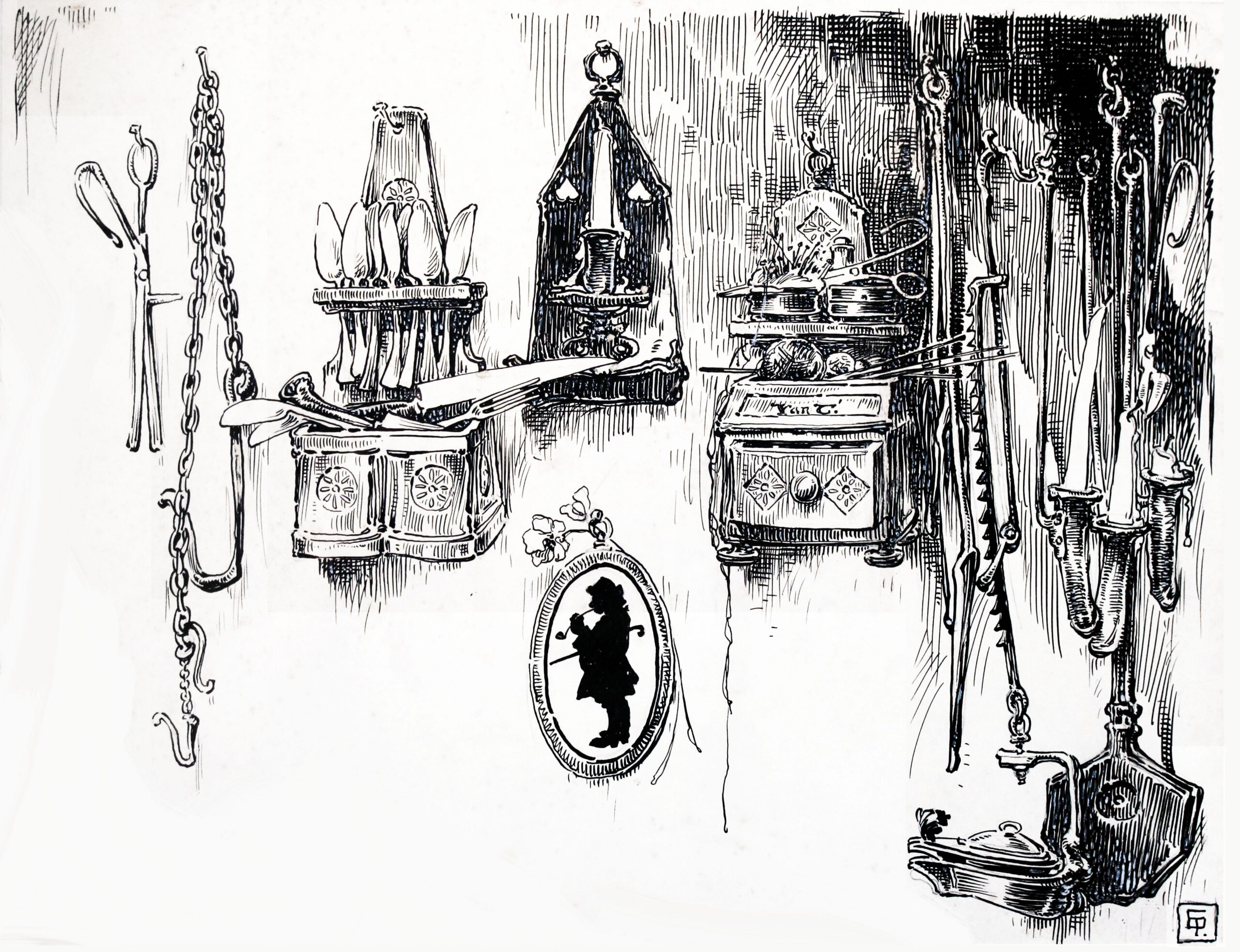 Illustration for Rip Van Winkle and the Legend of Sleepy Hollow, 1925, pen and ink on paper, 16 ½ x 19 ½'